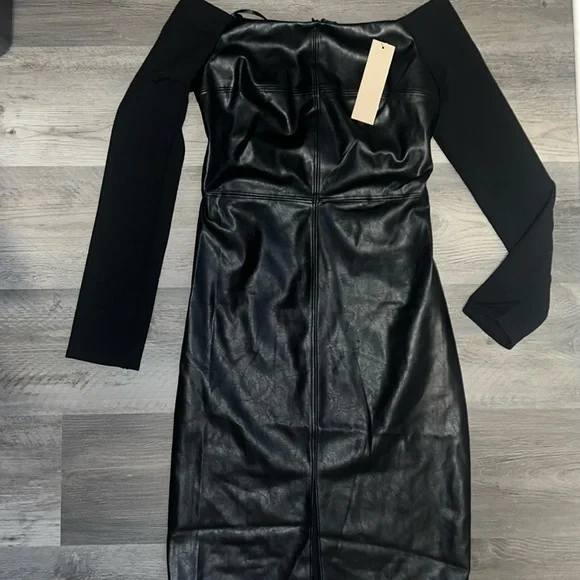 NWT'S DO + BE OFF SHOULDER FAUX LEATHER MIXED MEDIA DRESS - joarbit.com